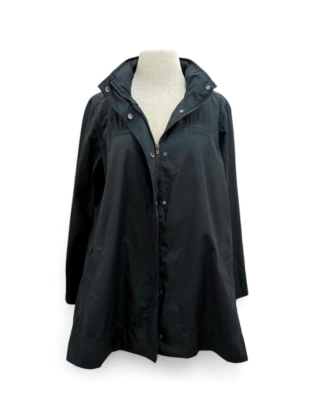 Eileen Fisher $398 Black Organic Cotton Nylon Stand Collar Jacket Size Medium